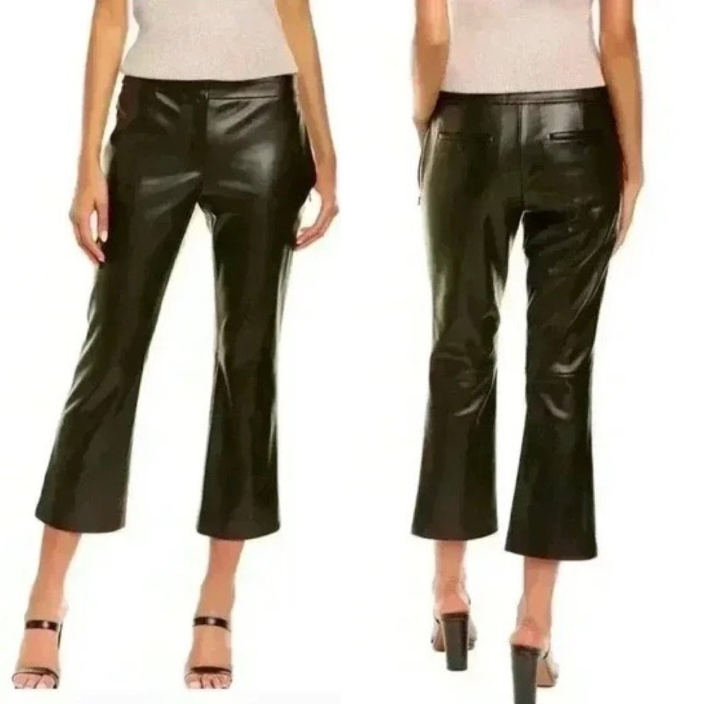 Theory Women’s Bedford Faux Leather Kick Flare Cropped Ankle Pants Size 8 NEW